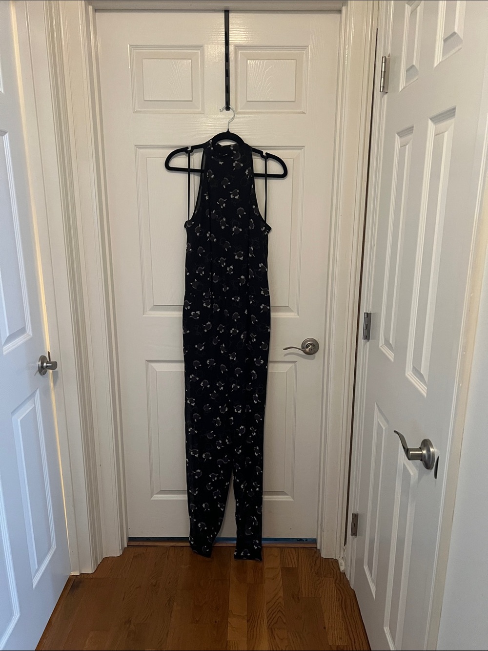 Rebecca Minkoff Black Floral Halter Jumpsuit with White Accents